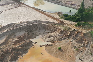 Aerial shot, silting the rainforest after mining, Guyana, South America