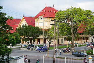 Street scene, colonial house in Georgetown, Guyana, South America