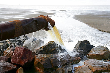 Untreated sewage being pumped into the ocean in Georgetown, Guyana, South America