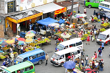 Fruit and vegetable stands at the central marketplace in Georgetown, Guyana, South America