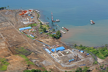 Refinery and harbour premises being built, at a nickle mine, chinese mining association, Basamuk, Papua New Guinea, Melanesia