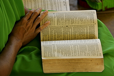 Hymn book, during a church service, Madang, Papua New Guinea, Melanesia