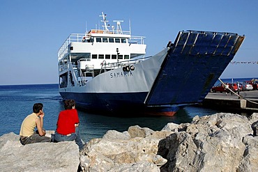 Ferry at the coast in the south of Crete, Greece