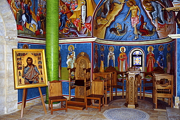 Interior of a modern Orthodox Church near the baptism site of Jesus Christ at the River Jordan, Wadi Al-Kharrar, Jordan