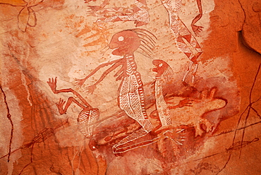 Close-up of the old rock art of the Aborigines, south of Alice Springs, Northern Territory, Australia