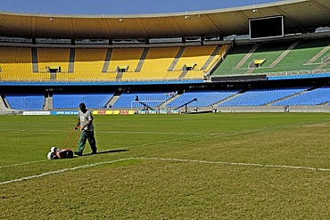 Preparations before the game in maracana stadium, the largest soccer stadium in the world, rio de janeiro, brasil