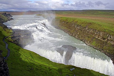 Gullfoss-waterfall at the Hvita-river in Iceland in evening light - Iceland, Europe,