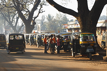 Tuk-tuks in line, waiting for passengers, Badami, Karnataka, India