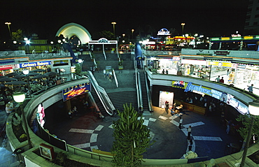 Shopping mall at night, Playa del Ingles, Gran Canaria, Canary Islands, Spain