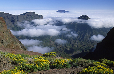 View from the mirador de los Andenes into the Caldera (crater) de Taburiente, La Palma, Canary Islands, Spain