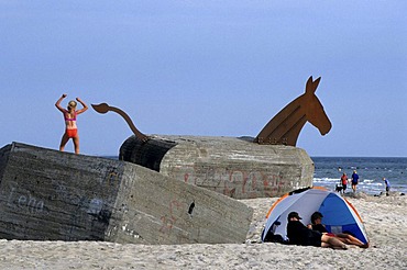 Decorated bunker, beach of Blavand, Jutland, Denmark |