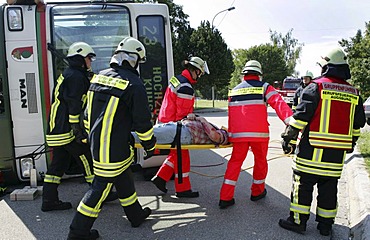 Catastrophe exercise of the Augsburg fire department in cooperation with the Bavarian Red Cross and the DLRG, Ausgburg, Bavaria, Germany