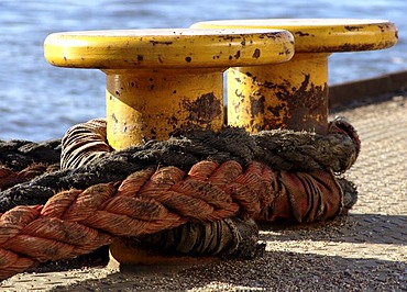 Bollard for ships in the habour, Hamburg, Germany