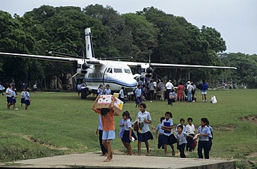 Transport plane on the runway of Palacios, Moskitia, eastern Caribbean coast, Honduras