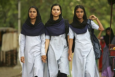 Young women in local Sari dresses, Fort Cochin, Kerala, India