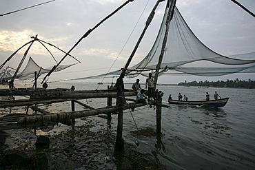 Chinese fishing nets at the beach of Fort Cochin, Kerala, India