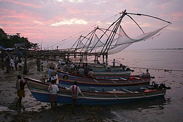 Chinese fishing nets at the beach of Fort Cochin, Kerala, India