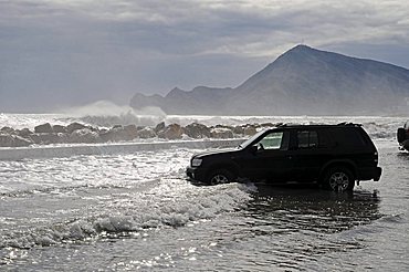 Storm waves, storm flood, flooding, cars, parking lot, Altea, Alicante province, Costa Blanca, Spain, Europe