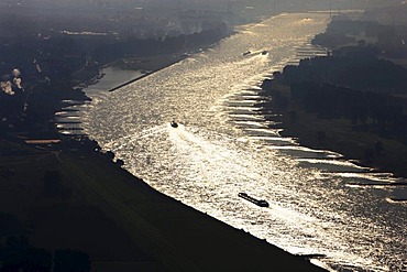 Freighters on the Rhine, Leverkusen, North Rhine-Westphalia, Germany