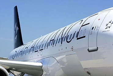 TAP Portugal Airline, Airbus A 320, with Star Alliance design, airport Muenster Osnabrueck, North Rhine-Westphalia, Germany