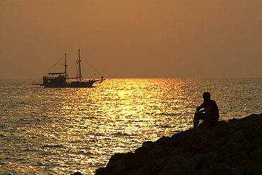 TUR Turkey Side Turkish riviera coast. Sunset turkish Gulet traditional sailingboat