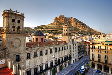 Spain, Alicante : Old town, City Hall, Anyuntamiento and Monte Benacantil hill