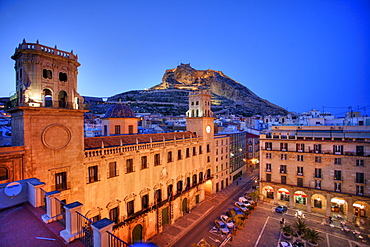 Spain, Alicante : Old town, City Hall, Anyuntamiento and Monte Benacantil hill