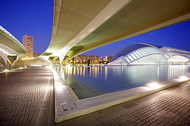 ESP, Spain, Valencia : Ciudad de las Artes Y de las Ciencias, City of arts and sciences. L'Hemisferic and Museo de las Ciencias Principe Filipe