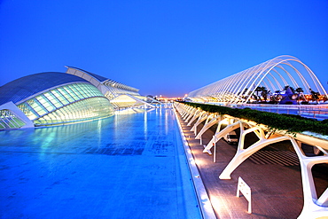 ESP, Spain, Valencia : Ciudad de las Artes Y de las Ciencias, City of arts and sciences. L'Hemisferic, Museo de las Ciencias Principe Filipe, L'Umbracle