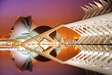 ESP, Spain, Valencia : Ciudad de las Artes Y de las Ciencias, City of arts and sciences. L'Hemisferic and Palau de les Arts Reina Sofia