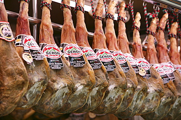 ESP, Spain, Valencia : Ham in the Central market hall, Mercado Central