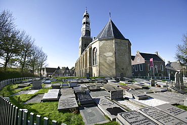 Church and graveyard, Hindeloopen, Ijsselmeer, Friesland, The Netherlands, Europe