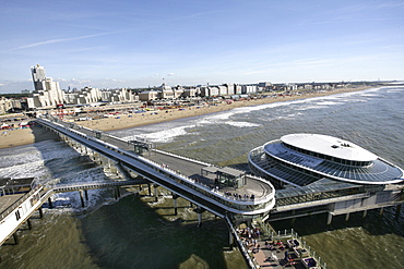 Beach promenade with the Kurhaus Hotel, pier and casino, Scheveningen, The Hague, The Netherlands, Europe