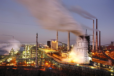 View from Mt. Alsum: the ThyssenKrupp Steelworks Hamborn, Schwelgern, Duisburg, North Rhine-Westphalia, Germany, Europe