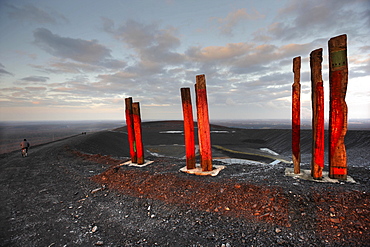 "Totems, " installation art piece built from over 100 railroad ties by Basque artist Agustin Ibarrola on mining waste heaps near Bottrop, North Rhine-Westphalia, Germany, Europe