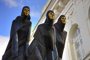 Sculpture, the "Feast of the 3 Muses" at the National Drama Theatre at Gedimino Boulevard, Vilnius, capital of Lithuania, Baltic States, North East Europe