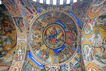 Ceiling cupola painting in orthodox Rila cloister in the Rila mountains, Bulgaria