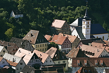 Timbered houses in Pottenstein, Upper Franconia, Bavaria, Germany