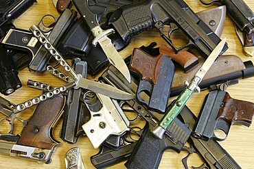 DEU, Germany : Illegal weapons, knifes, confiscate from young people.