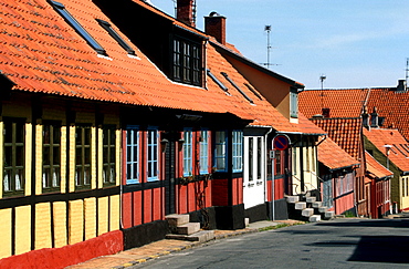 Colorful timbered houses in Allinge, Bornholm, Denmark