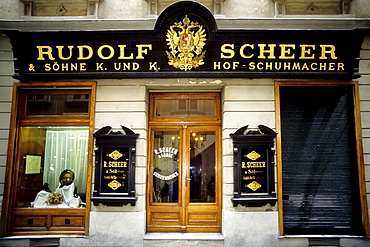 Nice old shop facade, former shoemaker's shop in Vienna, Austria, Europe