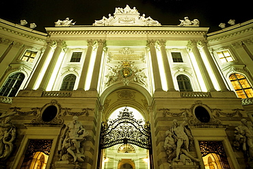 Michaelertor (Michael's Gate) and the Hofburg at night, Vienna, Austria, Europe