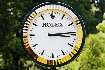 Clock in a Rolex watch design, North Rhine-Westphalia, Germany, Europe