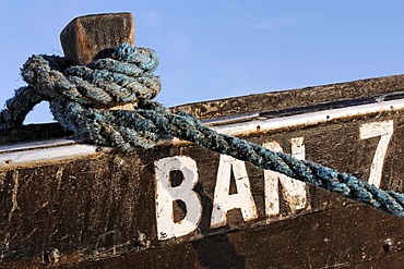 Rope tied to a fishing boat, Bansin resort, Usedom Island, Baltic Sea, Mecklenburg-Western Pomerania, Germany, Europe