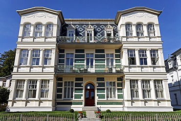 Renovated Baeder style house, holiday flats, Bergstr., Bansin seaside resort, Usedom Island, Baltic Sea, Mecklenburg-Western Pomerania, Germany, Europe