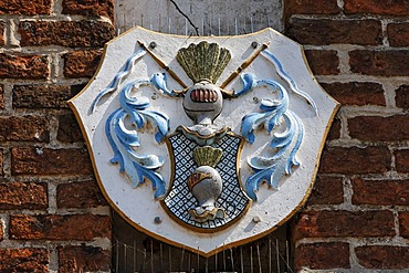 Historic coat of arms on the Anklam Gate, Usedom town, Mecklenburg-Western Pomerania, Germany, Europe