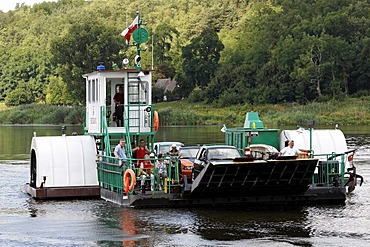 Oder ferry, motorised paddlesteamer, border crossing to Poland, Guestebiese, Gozdowice, Neulewin, Oderbruch region, Maerkisch-Oderland district, Brandenburg, Germany, Europe