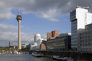 View at the Gehry buildings in the media harbour of Duesseldorf, NRW Germany