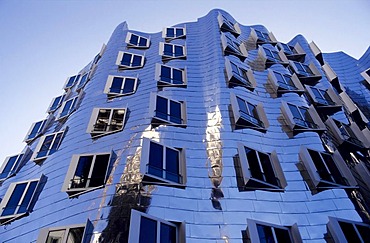 Metallic front of the Gerhry building at Rheinhafen Duesseldorf, NRW, Germany