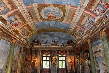 Banqueting hall with Italian wall paintings, castle Hellbrunn, Salzburg, Austria